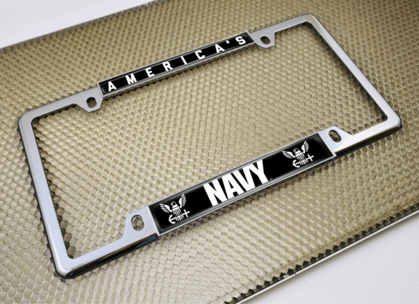 America's Navy - Car Metal License Plate Frame (BW)